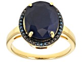 Blue Sapphire With Blue Diamond Accent 18k Yellow Gold Over Sterling Silver Ring 4.86ctw