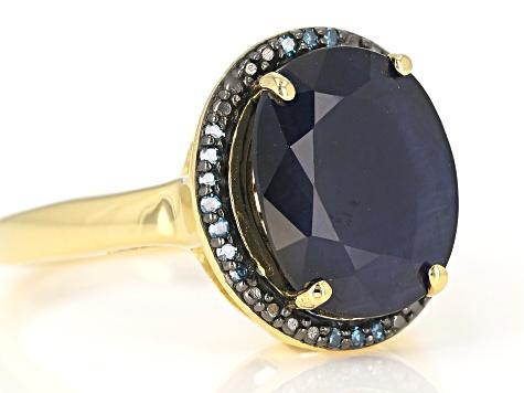 Blue Sapphire With Blue Diamond Accent 18k Yellow Gold Over Sterling Silver Ring 4.86ctw