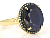 Blue Sapphire With Blue Diamond Accent 18k Yellow Gold Over Sterling Silver Ring 4.86ctw