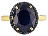 Blue Sapphire With Blue Diamond Accent 18k Yellow Gold Over Sterling Silver Ring 4.86ctw