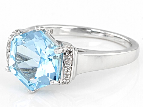 Sky blue topaz rhodium over silver ring 4.05ctw