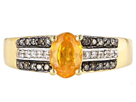 Orange Mandarin Garnet 18k Gold Over Silver ring .94ctw