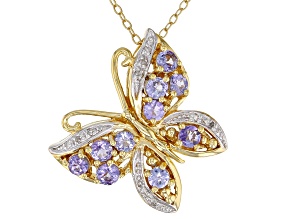 Blue tanzanite 18k yellow gold over silver pendant with chain 1.06ctw