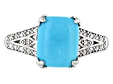 Blue Sleeping Beauty turquoise rhodium over silver ring .04ctw