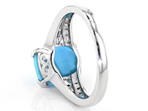 Blue Sleeping Beauty turquoise rhodium over silver ring .04ctw