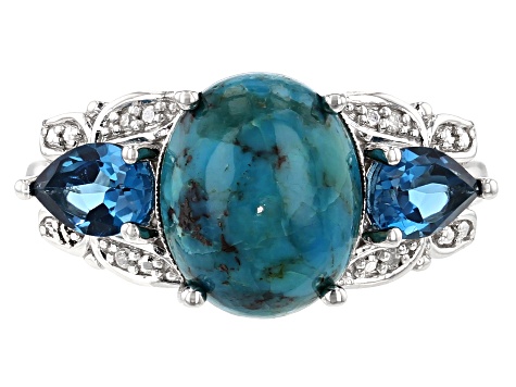 Blue Turquoise Rhodium Over Sterling Silver Ring .84ctw