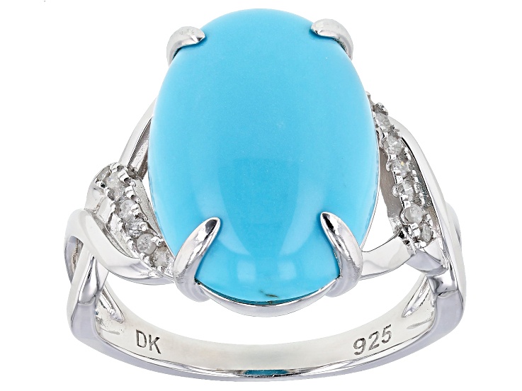 Blue Sleeping Beauty Turquoise Rhodium Over Silver Ring .10ctw