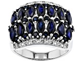 Blue Sapphire Rhodium Over Silver Ring 5.29ctw