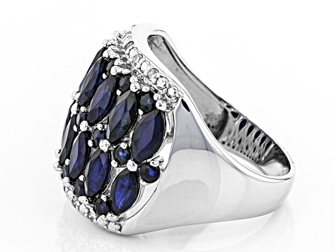 Blue Sapphire Rhodium Over Silver Ring 5.29ctw