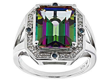 Picture of Mystic Fire® Green Topaz Rhodium Over Silver Ring 6.24ctw