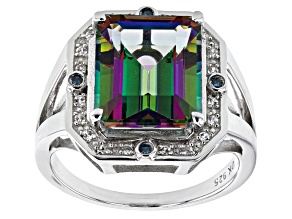 Mystic Fire® Green Topaz Rhodium Over Silver Ring 6.24ctw