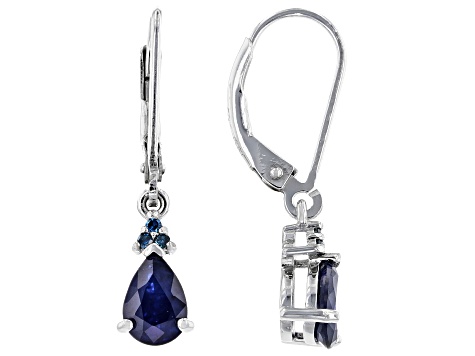 Blue Sapphire Rhodium over Sterling Silver Dangle Earrings 1.46ctw