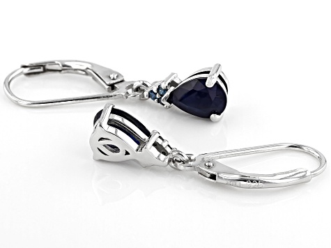 Blue Sapphire Rhodium over Sterling Silver Dangle Earrings 1.46ctw