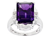 Purple Amethyst Rhodium Over Sterling Silver Ring 6.09ctw