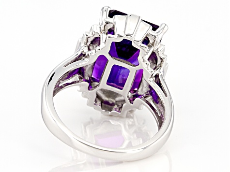 Purple Amethyst Rhodium Over Sterling Silver Ring 6.09ctw
