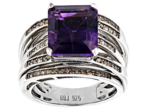 Purple Amethyst Rhodium Over Sterling Silver Ring 5.04ctw