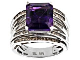 Purple Amethyst Rhodium Over Sterling Silver Ring 5.04ctw