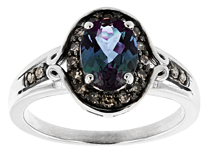 ヘトロジェニティ　Raw Face/Blasted Silver Blue Lab Created Alexandrite Rhodium Over Sterling Silver