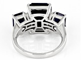 Blue Sapphire Rhodium Over Sterling Silver Ring 7.60ctw