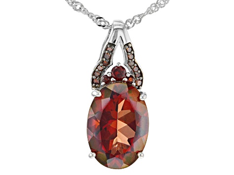 Red Labradorite Rhodium Over Sterling Silver Pendant With Chain 4.56ctw