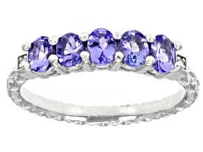 Blue Tanzanite Rhodium Over Sterling Silver Band Ring 0.82ctw
