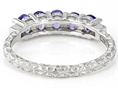 Blue Tanzanite Rhodium Over Sterling Silver Band Ring 0.82ctw