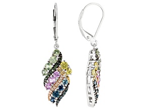 Multi-Color Sapphire Rhodium Over Sterling Silver Dangle Earrings 2.30ctw
