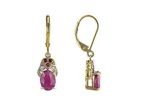 Red Ruby 18k Yellow Gold Over Sterling Silver Earrings 3.00ctw