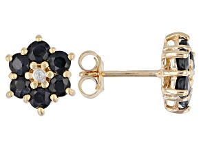Round Blue Sapphire and Diamond Accent 18k Yellow Gold Over Silver Flower Earrings 1.79ctw