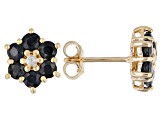 Round Blue Sapphire and Diamond Accent 18k Yellow Gold Over Silver Flower Earrings 1.79ctw