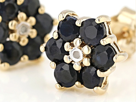 Round Blue Sapphire and Diamond Accent 18k Yellow Gold Over Silver Flower Earrings 1.79ctw