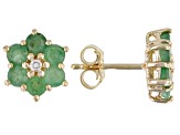 Green Emerald and 0.01ctw Diamond Accent 18k Yellow Gold Over Silver Flower Earrings 1.58ctw