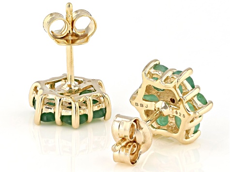 Green Emerald and 0.01ctw Diamond Accent 18k Yellow Gold Over Silver Flower Earrings 1.58ctw
