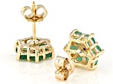 Green Emerald and 0.01ctw Diamond Accent 18k Yellow Gold Over Silver Flower Earrings 1.58ctw