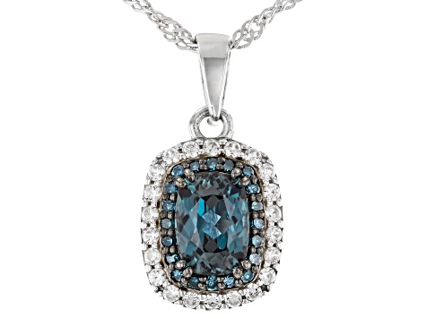 Blue Lab Created Alexandrite Rhodium Over  Silver Pendant With Chain 1.20ctw