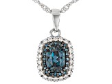 Blue Lab Created Alexandrite Rhodium Over  Silver Pendant With Chain 1.20ctw