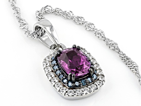 Blue Lab Created Alexandrite Rhodium Over  Silver Pendant With Chain 1.20ctw