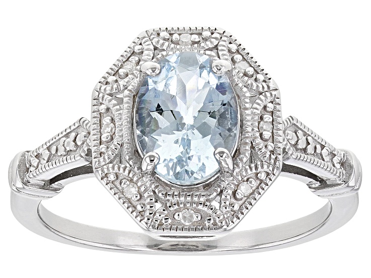 Blue Aquamarine Rhodium Over Sterling Silver Ring 0.87ctw