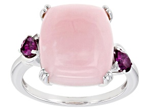 Pink Opal Rhodium Over Sterling Silver Ring 0.34ctw
