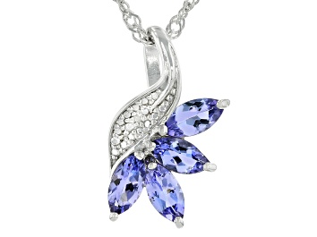 Picture of Blue Marquise Tanzanite Rhodium Over Silver Pendant With Chain 0.85ctw