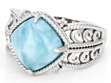 Blue Larimar Rhodium Over Sterling Silver Ring 0.02ctw