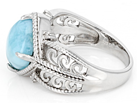 Blue Larimar Rhodium Over Sterling Silver Ring 0.02ctw