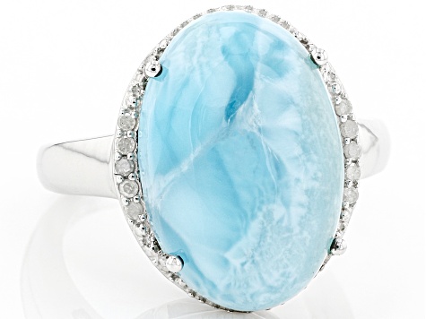 Blue Larimar Rhodium Over Silver Ring 0.06ctw