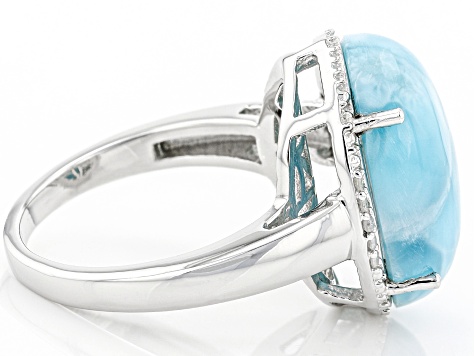 Blue Larimar Rhodium Over Silver Ring 0.06ctw