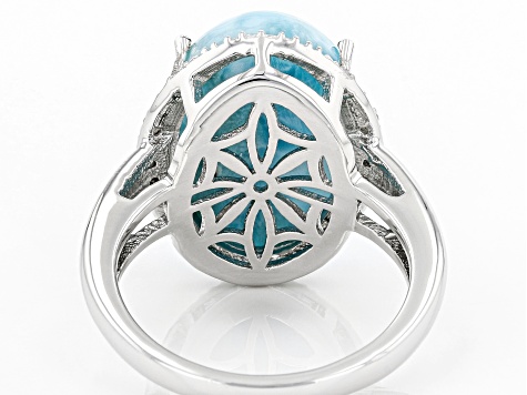 Blue Larimar Rhodium Over Silver Ring 0.06ctw