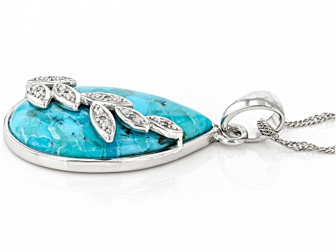 Blue Turquoise Rhodium Over Sterling Silver Pendant With Chain