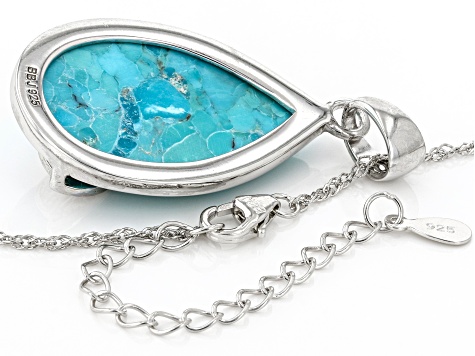 Blue Turquoise Rhodium Over Sterling Silver Pendant With Chain .04ctw