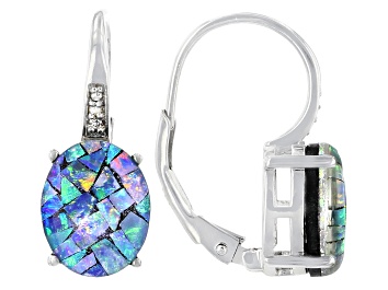 Picture of Multicolor Opal Triplet Rhodium Over Sterling Silver Earrings. 0.01ctw