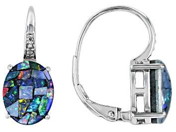 Picture of Multicolor Opal Triplet Rhodium Over Sterling Silver Earrings. 0.01ctw