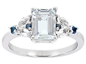 Blue Aquamarine Rhodium Over Sterling Silver Ring 1.60ctw